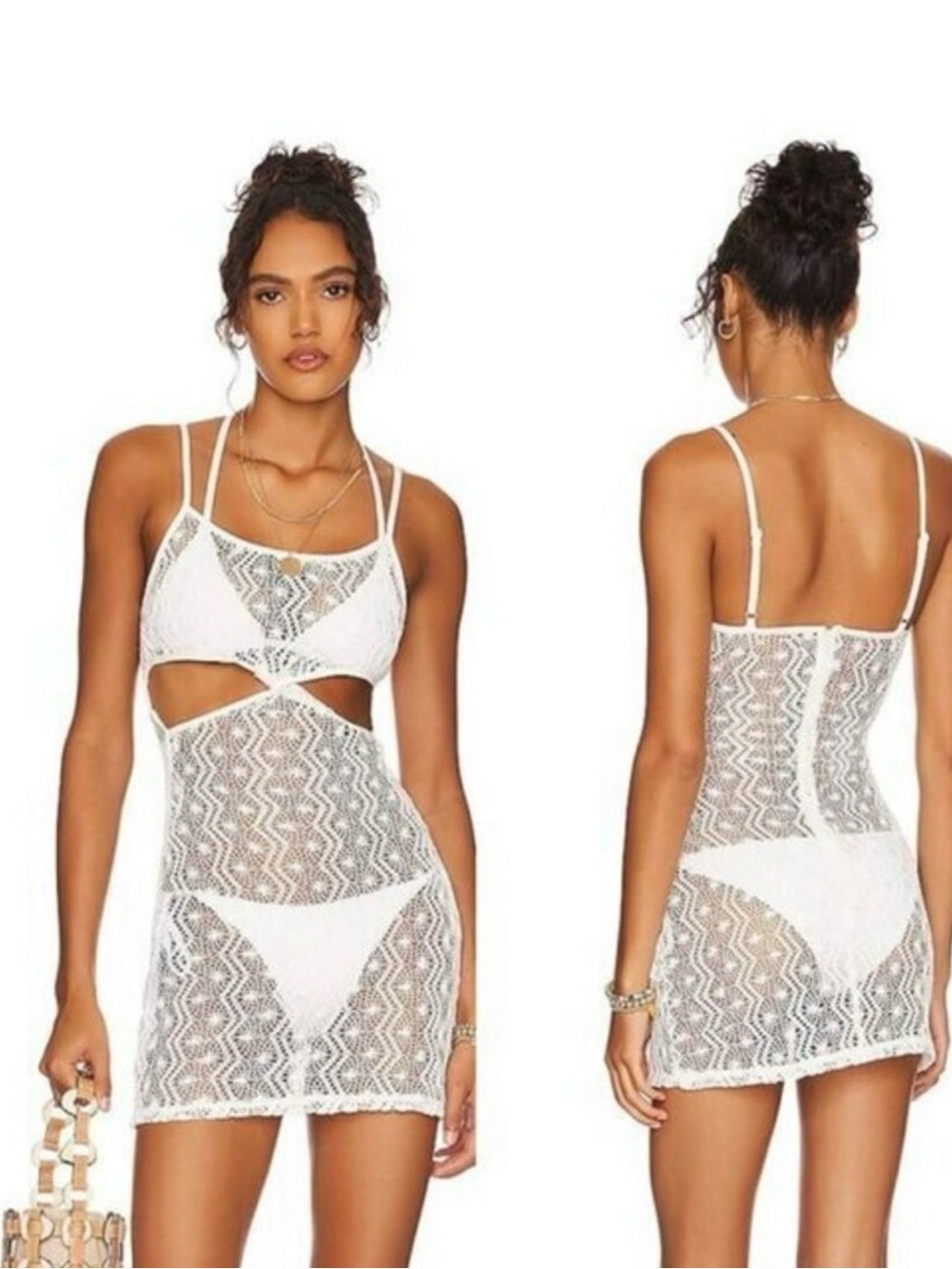 superdown White Crochet Swim Coverup Dress